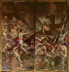 Zwei Orgelpfeifen-Türen, die die feurigen Schlangen darstellen, die das Lager von Moses nach dem Tod Aarons befallen, 1600